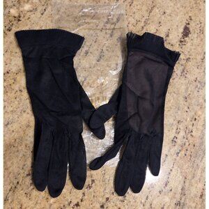 New! Vtg Women's Size M 6.5 Blue Sheer Nylon Formal Gloves Pleated Ruffle Wrist